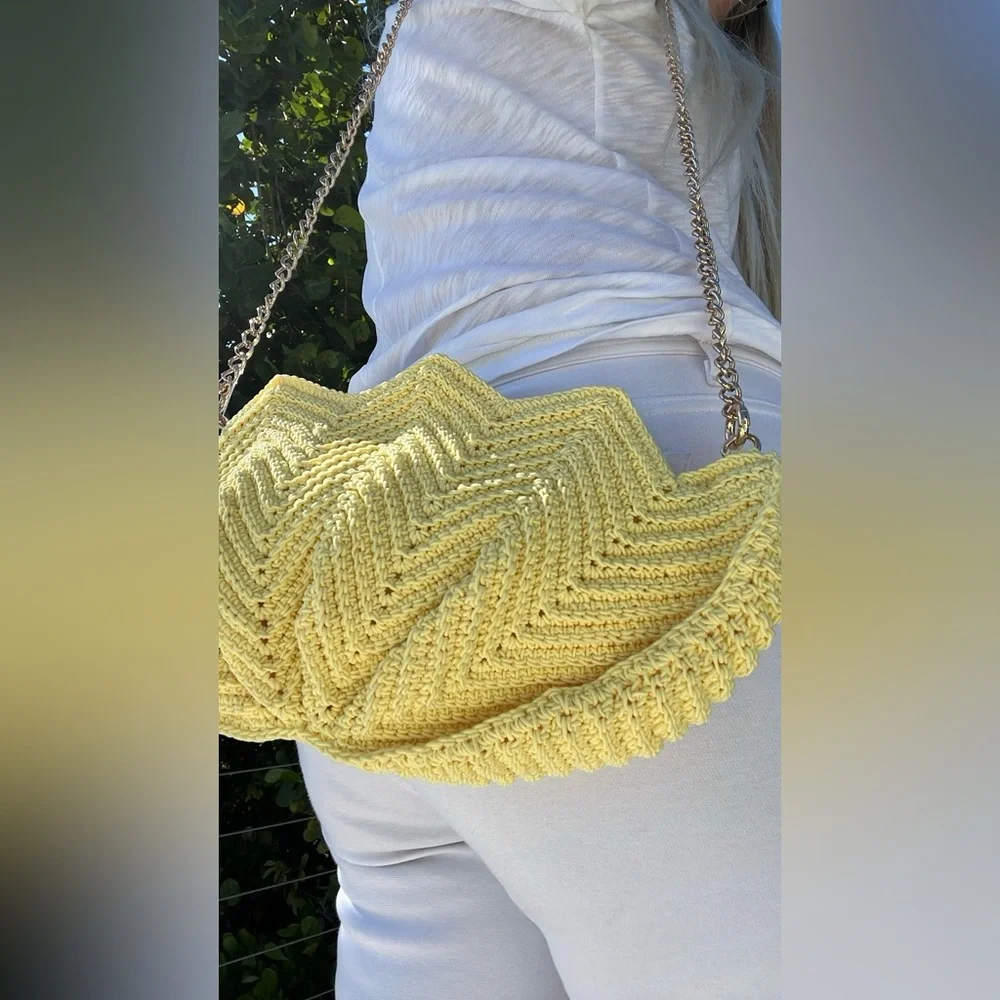 NEW! & OTHER STORIES crochet shell crossbody clutch chain bag yellow